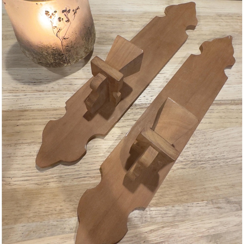 Wood Sconces Candleholders Set of 2 –Wall Mount Rustic Home Decor Pair 19in Long